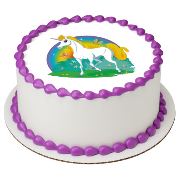 purple Personalised Mystical Unicorn 7.5" Edible Icing Cake Topper birthday 