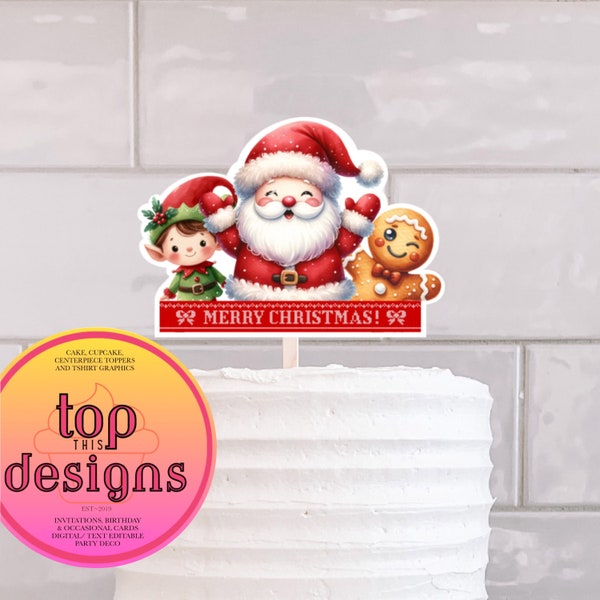 Printable Christmas themed cake top/Santa cake top/cute Christmas cake top/Christmas party deco/Santa/Elf/Gingerbread Man