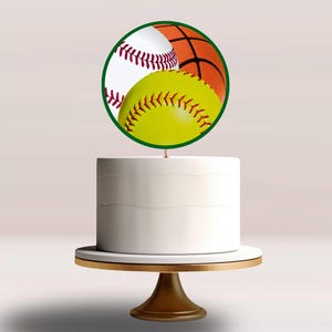 オールスタースポーツケーキトッパー：野球、バスケットボール、ソフトボール（Canvaで編集可能、デジタルダウンロード） 画像 1