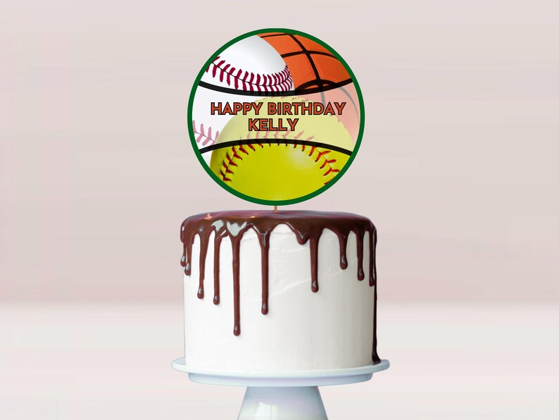 オールスタースポーツケーキトッパー：野球、バスケットボール、ソフトボール（Canvaで編集可能、デジタルダウンロード） 画像 9