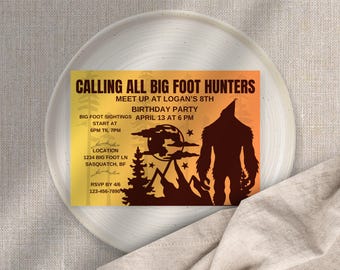 Big Foot Hunter Party Invitation: Editable Sasquatch Design (Digital Download)