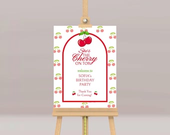 Placa de boas-vindas "Cereja no Topo" para aniversário: Decoração de festa (Download digital)