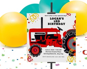 Tractor Birthday Party Invitation: Editable Canva Template (Digital Download)
