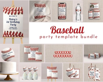 Impressions pour fête d'anniversaire de baseball : lot de toiles modifiables pour le 1er anniversaire de baseball (téléchargement numérique)