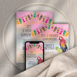 Jimmy Buffetts födelsedagsinbjudningspaket: Margaritaville Parrot Beach-tema (digital bild)