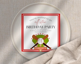 All Star Baseball Birthday Invitation: Editable Canva Template (Digital Download)