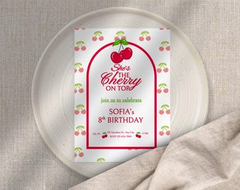 Convite de Aniversário "Cereja no Topo": Convite para Festa 5x7 (Download Digital)