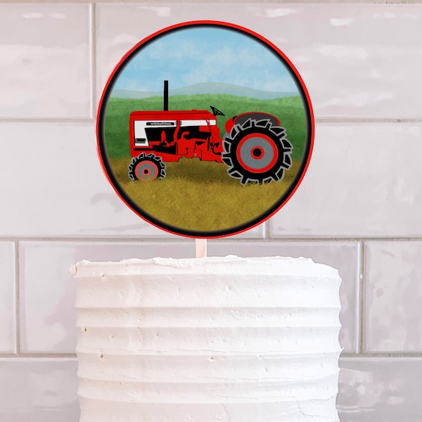 Printable International tractor cake, cupcake toppers/editable party decoration/canva editable print/Tractor theme print and cut cake topper