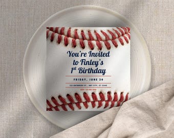 Baseball First Birthday Invitation: Editable Canva Template (Digital Download)