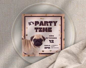 Printable Pug Party Invitation: Editable Canva Template (Digital Download)
