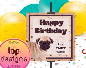 Printable Pug Birthday Card: Canva Edit, Instant Download