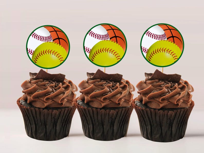 オールスタースポーツケーキトッパー：野球、バスケットボール、ソフトボール（Canvaで編集可能、デジタルダウンロード） 画像 8