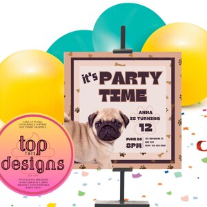 Mops Party Einladung Einladung zum Thema Mops/ digitale Datei zum Ausdrucken und drucken