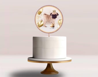 Arte para festa com filhotes de pug: Decoração para bolo/cupcake (Download digital)