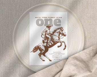 Convite de aniversário "How the West Was ONE": Tema Cowboy (Download digital)