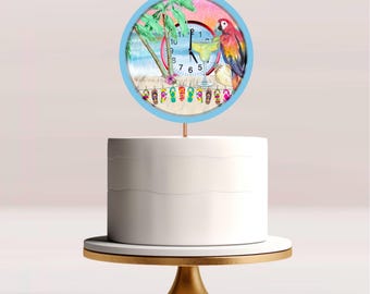 Topo de bolo Jimmy Buffett: tema de praia de papagaio Margarita (imagem digital)