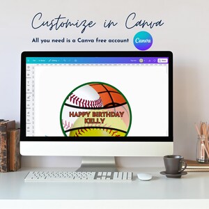 オールスタースポーツケーキトッパー：野球、バスケットボール、ソフトボール（Canvaで編集可能、デジタルダウンロード） 画像 5