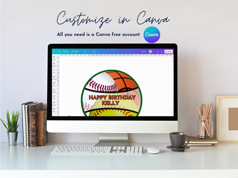 オールスタースポーツケーキトッパー：野球、バスケットボール、ソフトボール（Canvaで編集可能、デジタルダウンロード） 画像 5