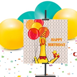 Animal de festa de frango de borracha para impressão digital/cartão de aniversário com download instantâneo/editável em Canva/cartão de aniversário/cartão de festa