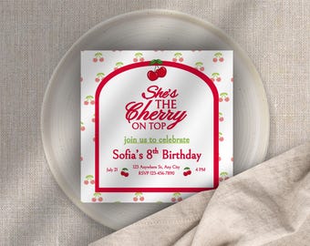 Convite de Aniversário "Cereja no Topo": Modelo para Festa (Download Digital)
