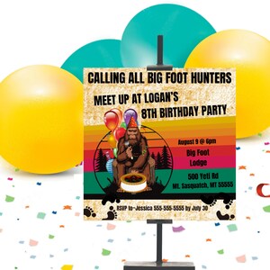 Sasquatch party invitation/Big foot birthday invitation/yeti party invitation/Big Foot print at home/digital Canva download edit&print