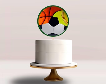 Topo de Bolo Esportivo All Star: Basquete, Futebol, Softbol (Editável em Tela, Download Digital)