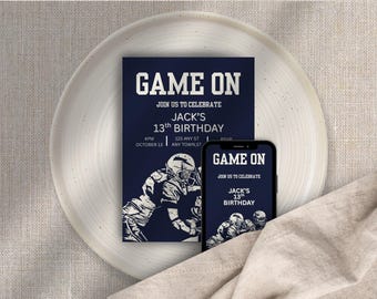 Convite para o evento Game On Football: Modelo editável no Canva (Download digital)