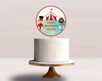 Topo de Bolo para Festa de Circo: Modelo Editável para Canva com Tema de Circo e Carnaval (Download Digital)