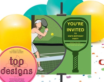 Pickleball Party Invitation: Editable Female Player (Canva)