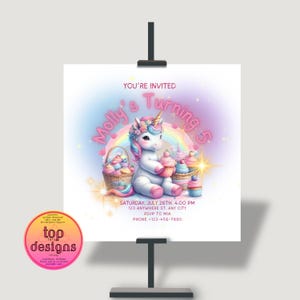 Printable Unicorn birthday party Invitation/cupcakes/rainbow unicorn/editable invitation/square invitatation/kids party invite