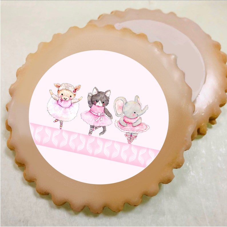 Three little Ballet Dancers deco peel and stick edible image Cute Little Animal Ballet dancers edible cake image