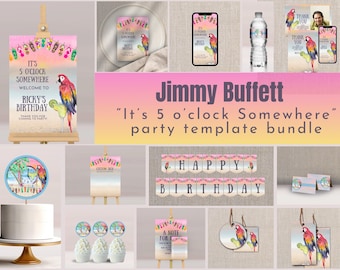Arquivos para imprimir para festa de aniversário do Jimmy Buffett: Pacote Margaritaville para Canva (Download digital)