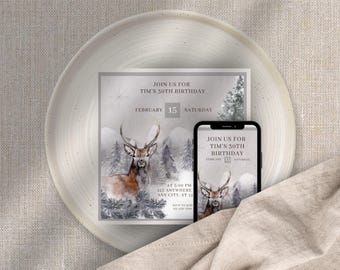 Woodland Deer Party Invitation/digital Canva download edit&print/instant Download