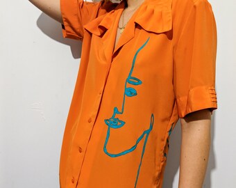 Recycled Sustainable Fitted Flare Army Green Wet Look Pants with Eye Design Hand Painted by Montreal Artist