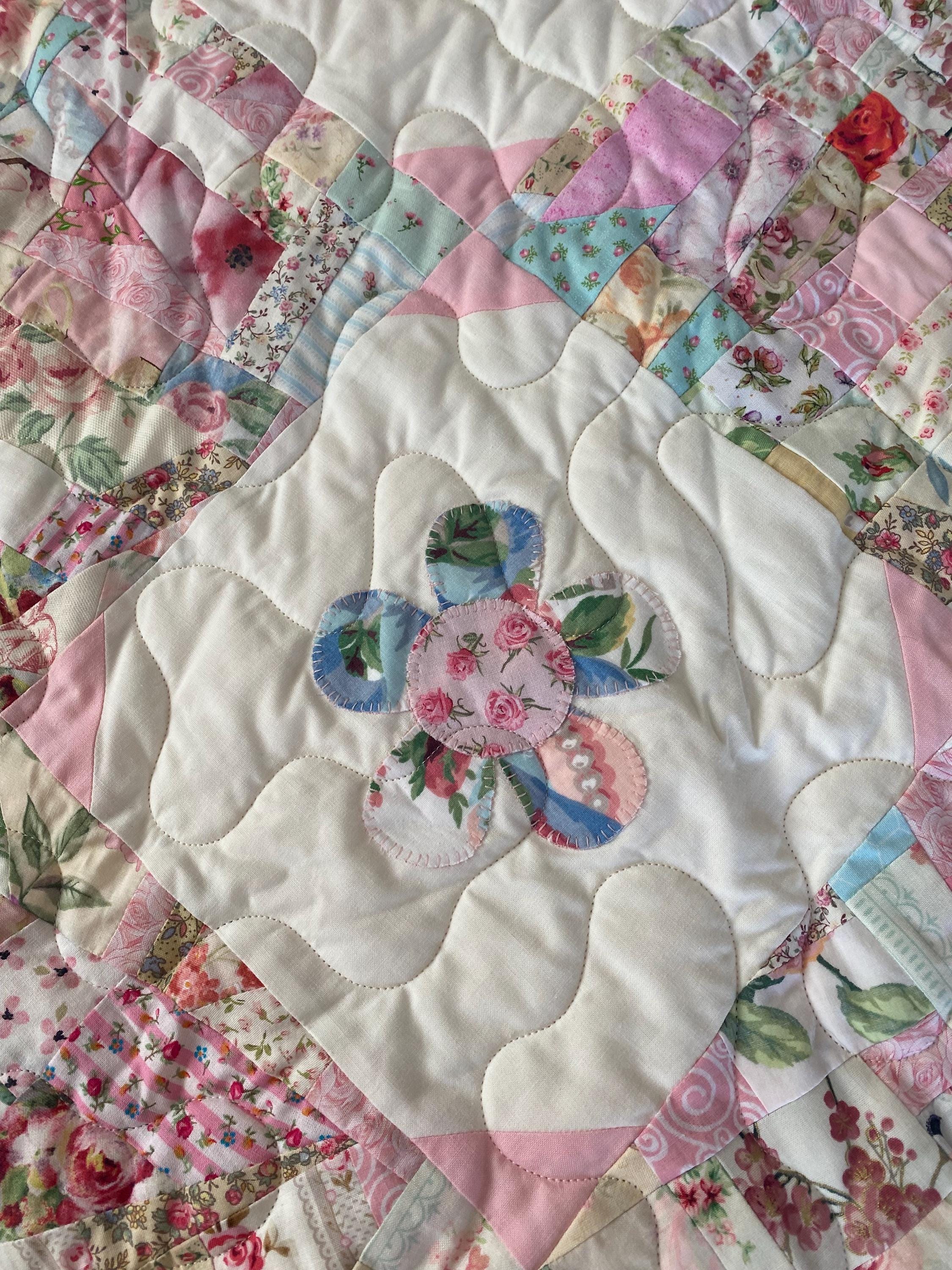 Handmade scrappy Quilt With Applique Flowers. 42 X 62 Inches. Perfect ...