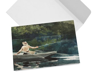 Fisherman Note Cards, 10 Piece Pack Set, Fishing Greeting Cards, Blank Inside, Fine Art Watercolor Card, Simple Stationary Cards & Envelopes