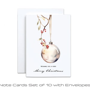 Christmas Card Sets of 10, 30 or 50 Holiday Ornament and Berry Branch Cards, Classic, Luxury Christmas Bauble Cards Unique Original Design
