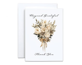 Floral Thank You Cards with Envelopes, Bougie Bouquet Watercolor Floral, Set of 10 Blank Note Card Pack, Bridal Cards, Thank You Card