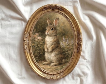 Vintage Rabbit Oil Painting Print, English Countryside Easter Decor