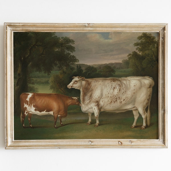 Impression vache, vintage Country Landscape Farm Painting, Décor de ferme rustique Imprimable