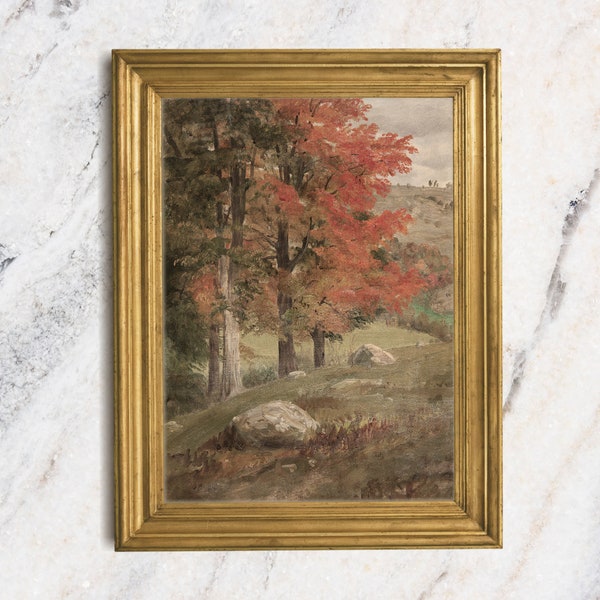 Autumn Landscape Art Print, Small Landscape Oil Painting, Vintage Rustic Country Decor, 5x7, 8x10 , 11x14 Inch  Giclee Print, Shelf Art