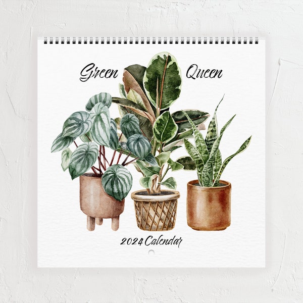 Houseplant 2024 Wall Calendar, Plant Lover Gift, Green Queen Wall Art