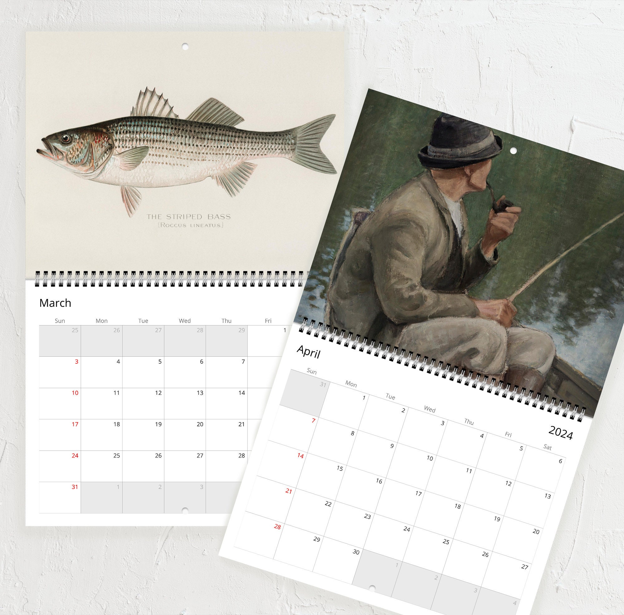 Fishing Wall Calendar 2024, Fisherman Gift, Fishing Enthusiast, Vintage
