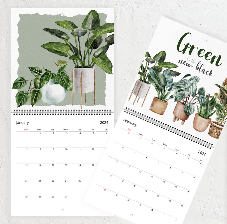 Houseplant 2024 Wall Calendar, Plant Lover Gift, Green Queen Wall Art