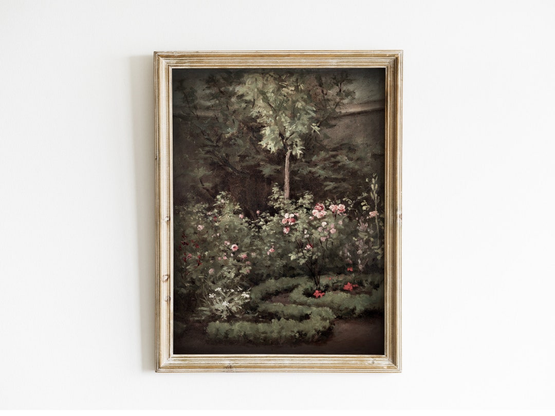 Rose Garden Oil Painting, Vintage Floral Art Print, Moody Cottage Core ...