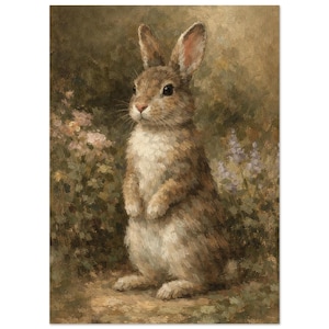 Vintage Rabbit Oil Painting Print, English Countryside Easter Decor image 3
