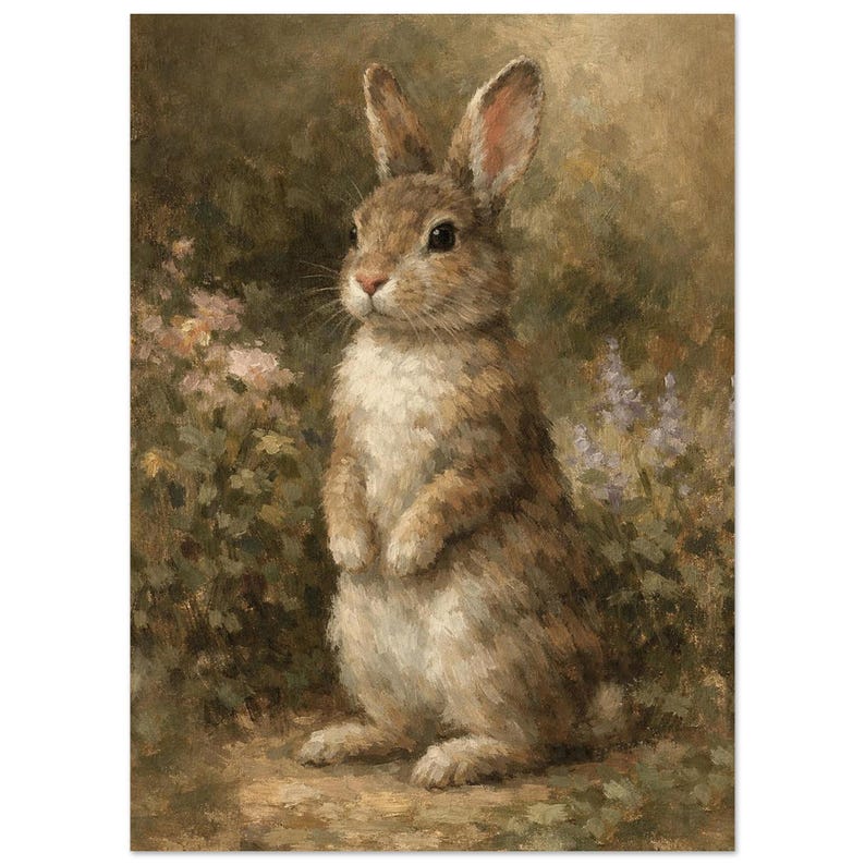 Vintage Rabbit Oil Painting Print, English Countryside Easter Decor image 3