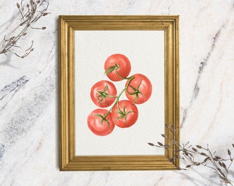 Tomato Art Print, Unframed Original Watercolor Painting Print, French Kitchen Still Life Shelf Art, Chef Foodie Restaurant Art
