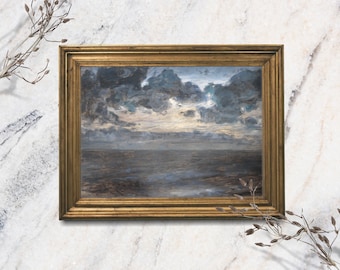 Vintage Beach Painting: Moody Coastal Art Giclee Print