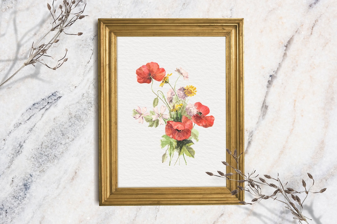 Poppy Wall Art, Red Poppies Floral Painting, Vintage Botanical Fine Art ...